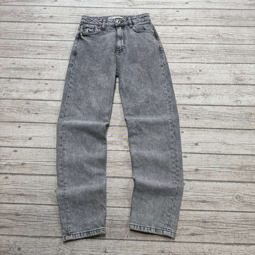 Zara Jeans Women's 2 Gray Acid Wash High Rise Denim Straight Leg Stretch Rugged